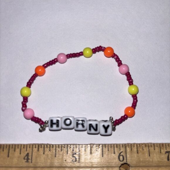 Multicolor “Horny” Bracelet Adult Humor Beaded Handmade Naughty Accessories - Picture 3 of 4